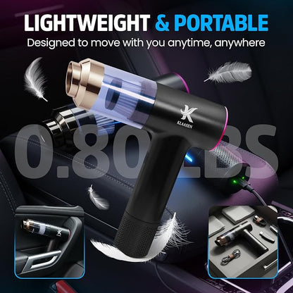 Portable Mini Vacuum Cleaner, Dual Power Suction 7.5K & 12K Pa with Blower, Inflator & Suction Power Best Cleaning Tool for Home, Office, Kitchen & Car