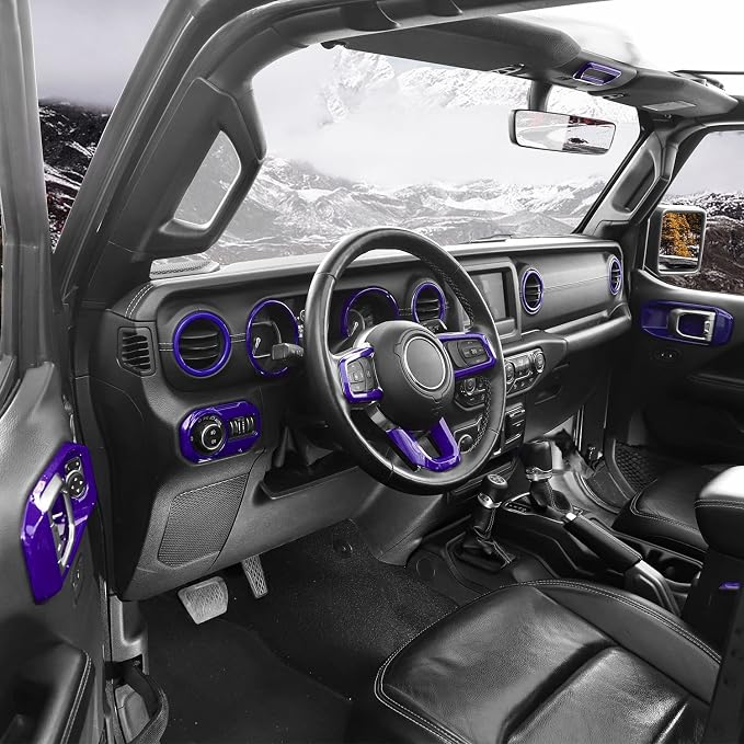 for Wrangler JL Interior Trim Kit Purple Dashboard for Jeep Wrangler JL JLU Gladiator JT 2018-2023 Purple Interior Accessories 21pcs