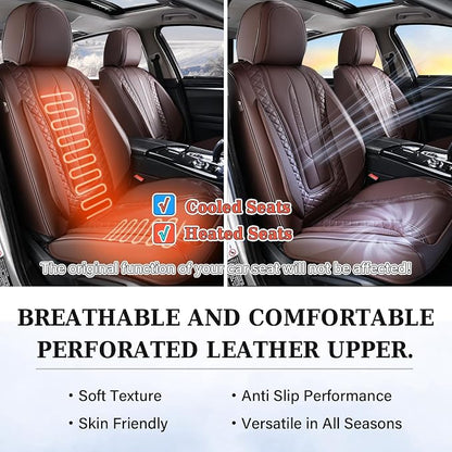 Coverado Car Seat Covers for Front Seat, Leather Seat Covers for Cars, Front Seat Covers, Waterproof Car Seat Protectors Car Seat Cushions Universal for Most Vehicles, Coffee