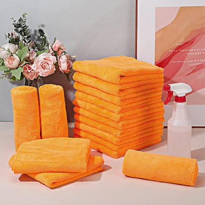 Shimeyao 30 Pcs 16 x 16 Inch Edgeless Microfiber Plush Towels for Cars Detailing Drying Wash Polishing Absorbent Cleaning Cloths, 500 GSM (Orange)
