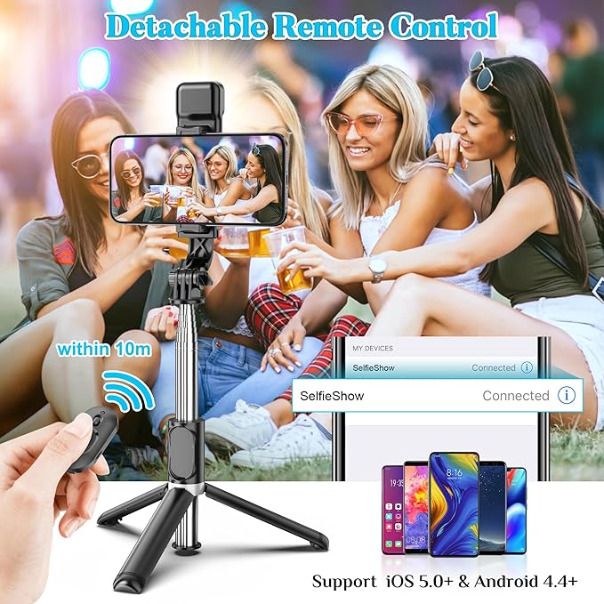 Portable 41 Inch Selfie Stick Phone Tripod with Wireless Remote Extendable Tripod Stand 360 Rotation Compatible with iPhone 17 16 15 14 13 12 11 pro Xs Max Xr X Plus, Android Samsung Smartphone