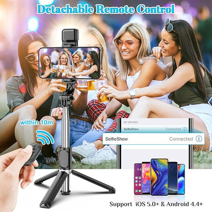 Portable 41 Inch Selfie Stick Phone Tripod with Wireless Remote Extendable Tripod Stand 360 Rotation Compatible with iPhone 17 16 15 14 13 12 11 pro Xs Max Xr X Plus, Android Samsung Smartphone