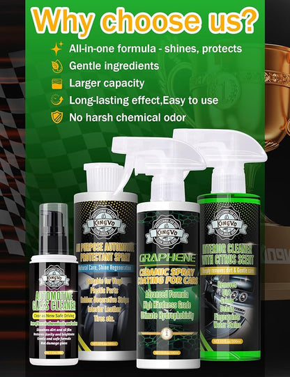Kingvo Ceramic Coating for Cars, Car Wax Spray Graphene Ceramic Coating Shine Gloss Hydrophobicty for Auto Care Polish Detailing,10 OZ