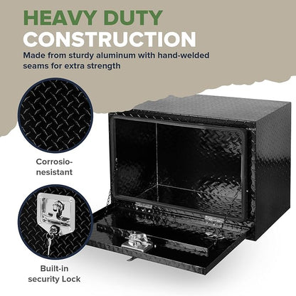 ARKSEN 24 x 17 x 18 Inch Underbody Tool Box, Heavy Duty Aluminum Diamond Plate Waterproof Square Storage Organizer Chest with T-Handle Lock & Keys for Pickup Truck, RV & Trailer – Black