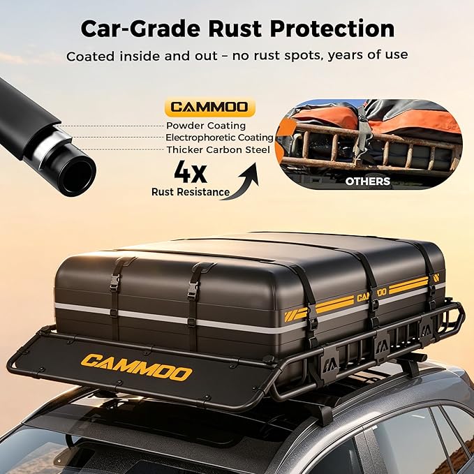 CAMMOO 64"x39" Roof Rack Basket, Removable Fairing & Support Bars for Kayaks/Long Gear, 20 Cu.Ft Waterproof Soft Bag+Lock+Net+Strap–200Lbs Capacity Car Roof Cargo Carrier for SUV Truck Camping