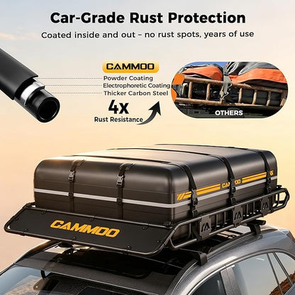 CAMMOO 64"x39" Roof Rack Basket, Removable Fairing & Support Bars for Kayaks/Long Gear, 20 Cu.Ft Waterproof Soft Bag+Lock+Net+Strap–200Lbs Capacity Car Roof Cargo Carrier for SUV Truck Camping