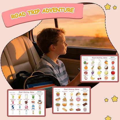 Road Trip Adventure Travel Scavenger Hunt Game | Road Hunting Card Game, Occupations Theme, Drinks Theme, Fruits Theme