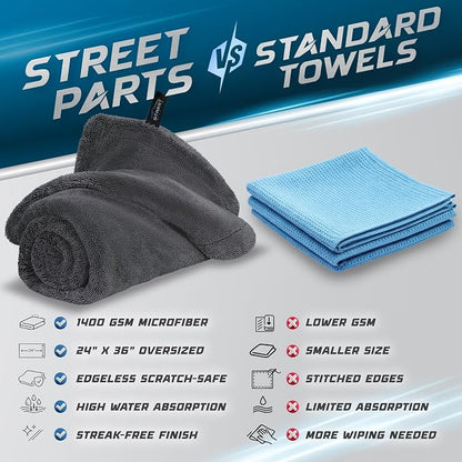 Car Drying Towel 24"x36" 1400GSM Edgeless Microfiber Towel, Ultra-Absorbent Auto Detailing Towel with Twisted-Loop Fiber Design, Streak Free, Lint Free Drying for Cars, SUVs, & Trucks