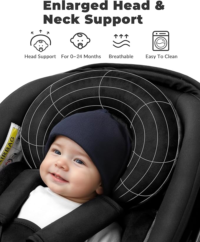 TinlyFinly Infant Car Seat Insert with Removable Cushion for Preemie to Toddler, Reversible Newborn Carseat Insert for Baby Head Body Support, Fits for Stroller, Baby Swing, Bouncer (Pure Black)