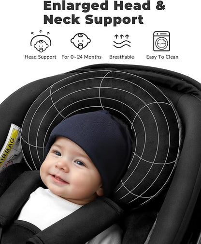 TinlyFinly Infant Car Seat Insert with Removable Cushion for Preemie to Toddler, Reversible Newborn Carseat Insert for Baby Head Body Support, Fits for Stroller, Baby Swing, Bouncer (Pure Black)