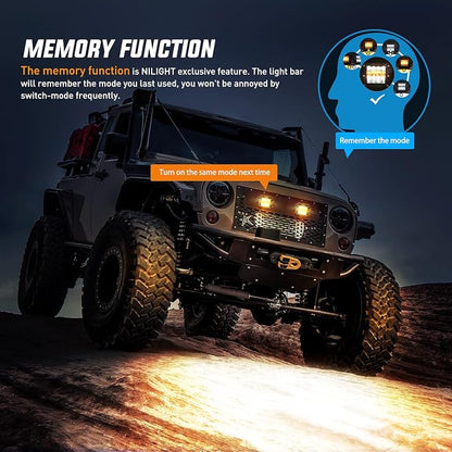 Nilight 2PCS 42W Light Pods Flush Mount Spot Flood Amber White Strobe 6 Modes Memory Function for Fog&Snow Off-Road Truck Car ATV JEEP Cabin Boat with 16AWG Wiring Harness Kit-2 Leads