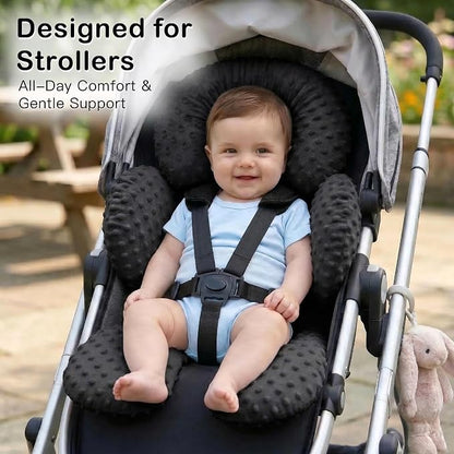 Pro Goleem Infant Car Seat Insert, Baby Head Neck Body Support, Soft Minky Newborn Car Seat Strap Pads, 2-in-1 Reversible, Boys and Girls, Black