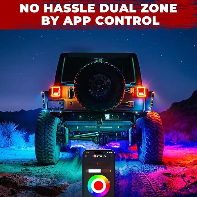 6 Pods Five Sided RGB Rock Lights for Trucks Jeep UTV SUV ATV Golf Cart, Multi Chasing Color App/Remote Control Led Rock Lights with Music Mode, Waterproof Exterior Underglow Kits for Cars