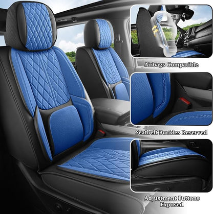 Custom Fit Chevy Silverado GMC Sierra 1500 2007-2026 2500/3500 HD Crew Cab Faux Leather Front Seat Covers - 2 Pack, Waterproof & Breathable Car Seat Protector for Truck, BlackBlue