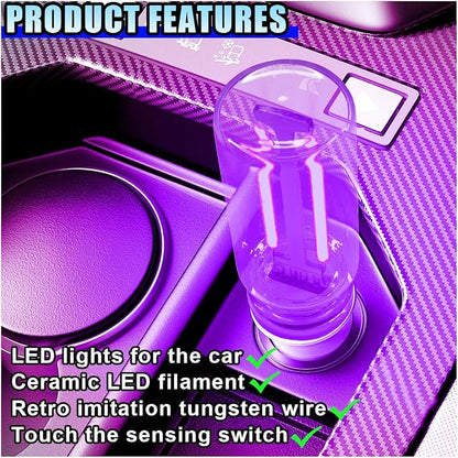 USB LED Car Interior Atmosphere Light, Portable Mini Ambient Light Retro Car Lamps, Plug-in USB Touch Control LED Night Light Auto Interface Charging Lamp for Cars Hallway Bedroom (Purple)