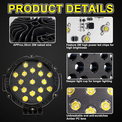 7 Inch Off Road Lights, 5100LM 12-24V LED Driving Light Pods for Tractor, Jeep,SUV,ATV & Truck Bumper pod Lights,2 Pack/Black
