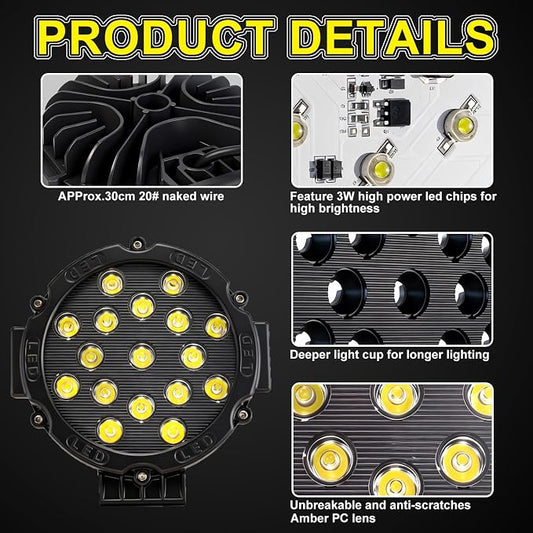 7 Inch Off Road Lights, 5100LM 12-24V LED Driving Light Pods for Tractor, Jeep,SUV,ATV & Truck Bumper pod Lights,2 Pack/Black