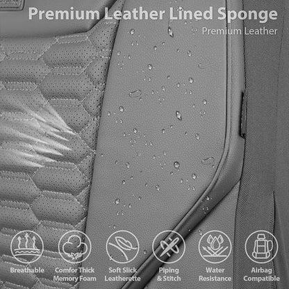 CAR PASS 3D Foam Faux Leather Car Seat Covers Full Set, Grey Breathable PU Leather Seat Covers for Cars, Luxury Universal Fit for SUVs Vans Sedan Truck Automotive, Armrest Airbag Compatible, All Gray