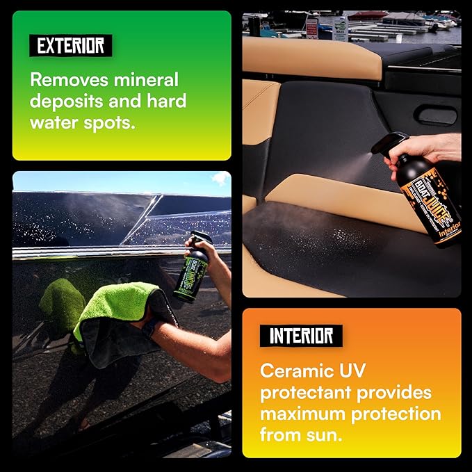 Boat Juice Luxury Boat Cleaning Kit | Interior Vinyl Seat Cleaner, Exterior Cleaner & Protectant, Hard Water Spot Remover, Ceramic Coating, Glass Cleaner, 2 Microfiber Towels | Marine Kit, Made in USA