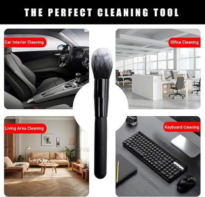Dickno 2PCS Car Interior Dust Brush, Soft Scratch Free Auto Detailing Brushes, Universal Vehicle Interior Cleaning Tool for Automotive Dashboard, Air Vents, Leather (Long Black & White)