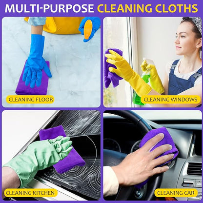 Nuenen Microfiber Cleaning Cloths for Cars 16 x 16 Inch Ultra Absorbent Car Towels Drying Reusable Cleaning Supplies House Kitchen Window Microfiber Towel(Purple,60 Pcs)