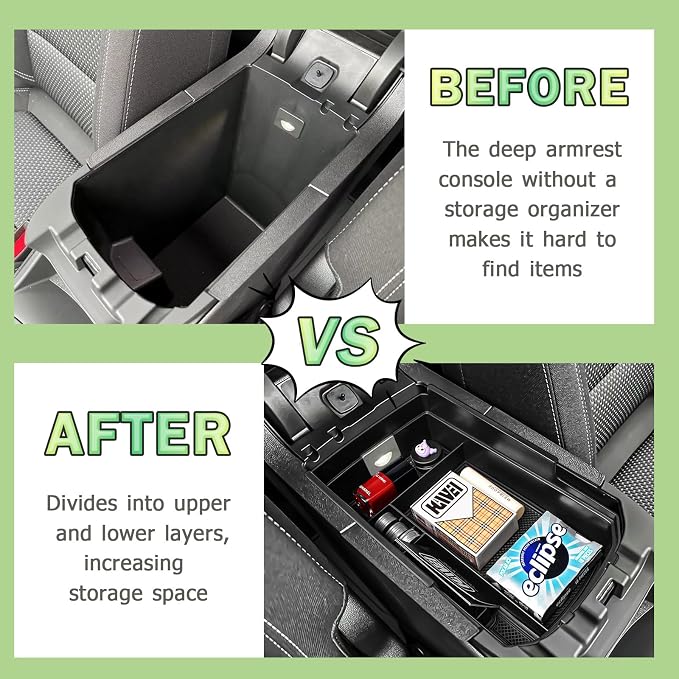 HGWEI Center Console Organizer Compatible with GMC Terrain 2018-2024 Interior Accessories Terrain SL/SLE/SLT/AT4/Denali Middle Insert Tray Armrest Storage Box with Coin Holder (NOT FOR 2025-2026)Black