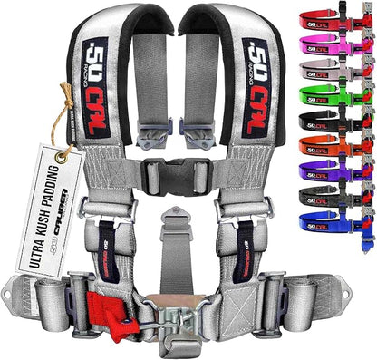 1pc Silver 5 Point Harness for Bucket Seat, Latch Release, 9 Color Options, Racing Harness 5 point, Race Car, UTV, RZR [6007]