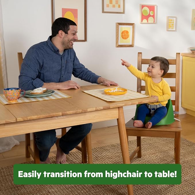 Bright Starts John Deere My Spot Easy-Clean Booster Seat, Portable Dining Chair Booster with 3-Point Harness, Green, 6 Months - Toddler
