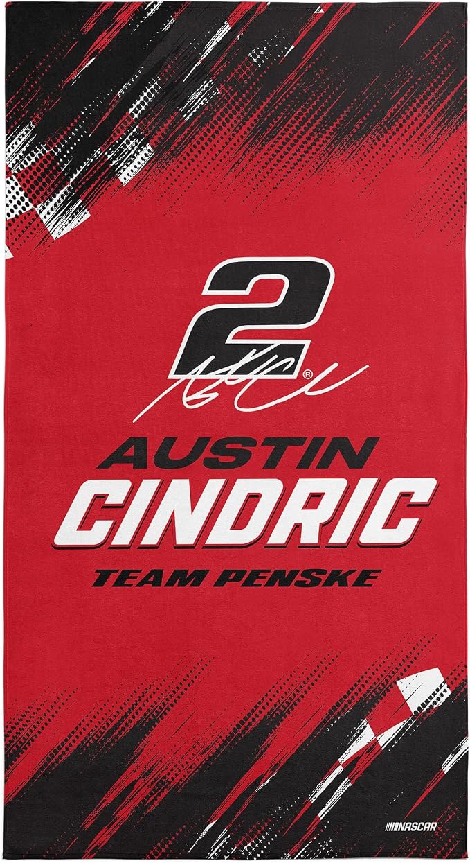 Northwest NASCAR Austin Cindric Simple Speed Beach Towel, Cotton Blend Lightweight Bath, Pool Swim Travel Fan Gear, 30 x 60 Inch