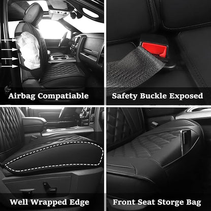 JOJOBAY Car Seat Covers for Dodge Ram,Fit 2009-2025 1500/2500/3500 HD Pick-up Truck,Crew,Regular,Quad,Mega Cab,Waterproof Synthetic Leather Seat Covers(2PCS-Front,Black)