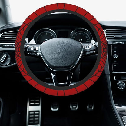 Car Steering Wheel Cover, 14.5"-15" Inch Universal Anti-Slip DurableSteering Wheel Protective Cover, Breathable Auto Interior Decoration Accessories for Sedan SUV Truck (Red Spider Web)