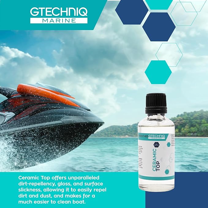 Gtechniq Marine Ceramic Top Coat, Protective Marine Ceramic Coating for Boats, Yachts, Powerboats and Jet Skis with Applicator Pad and Gloves - 50ml (covers up to 7m2)