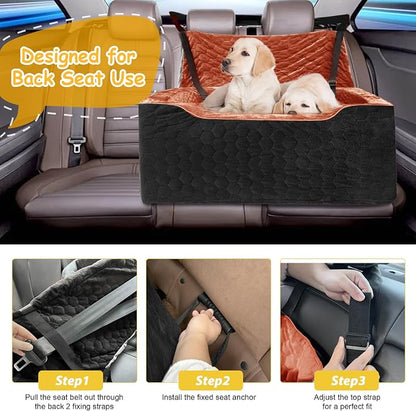 Dog Car Seat for Medium/Large Dog Booster Seat Under 60 lbs or 2 Small Dogs, Multi-Functional Pet Car Seat with Thick Cushion, 2 Safety Leashes (Black/Red Brown, Medium)