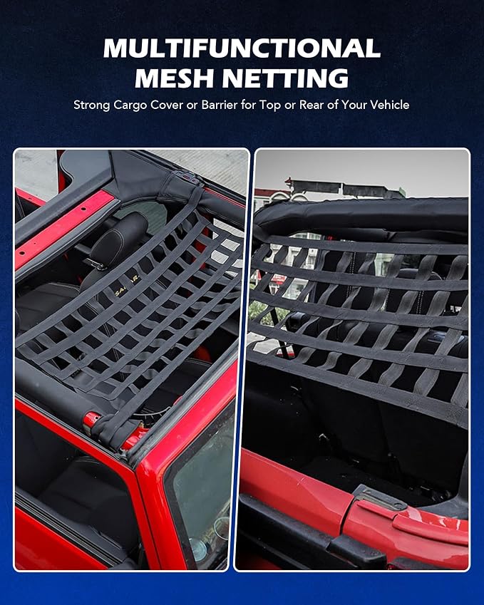 Orion Motor Tech Mesh Cargo Net 2 Pack, Rooftop Hammock Compatible with 1987-2022 Jeep Wrangler YJ TJ JK JL & Gladiator JT Jeep Wrangler Hammock Top Netting 4-Door and 2-Door
