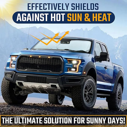 Econour Reflective 240T Truck Windshield Sunshade, Upgraded Heat and UV Protection Sun Shield, Foldable Truck Window Cover Sun Visor with Storage Pouch, Truck Accessories for Interior Cooling