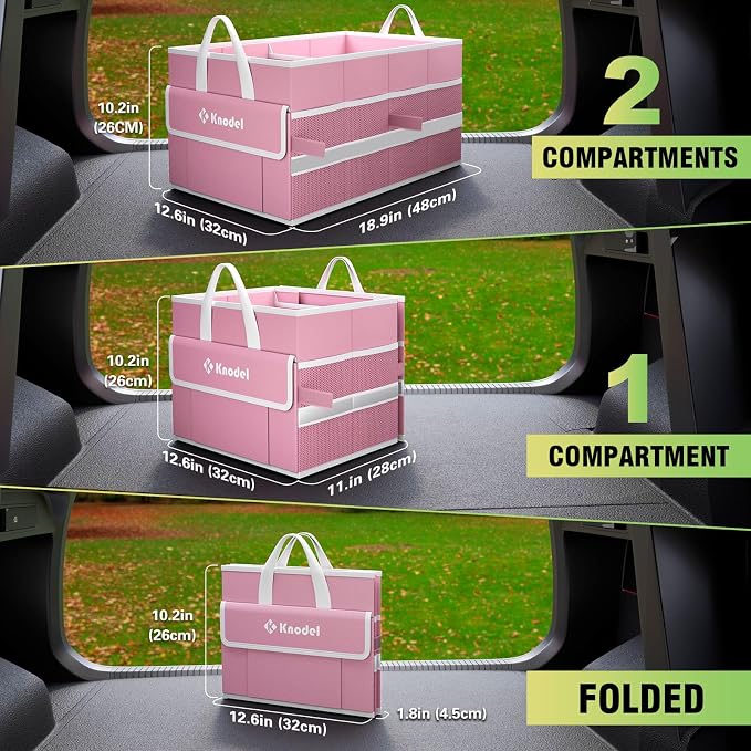K KNODEL Car Trunk Organizer, Collapsible Car Trunk Storage Organizer, Car Organizer and Storage for SUV, Truck, Sedan (Small, Pink)