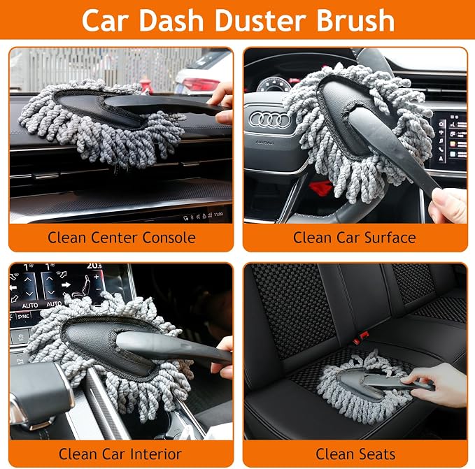 THINKWORK Windshield Cleaner Tool, Car Detailing Kit Interior, Car Cleaning Kit Interior and Exterior Detail Brush, Auto Supplies & Accessories for Men Women