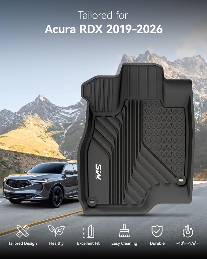 3W Floor Mats&Cargo Liner Fit Acura RDX 2019-2024 2025 2026 TPE All Weather Custom Fit Floor Liner for Acura RDX 1st and 2nd Row Full Set Car Liners Black