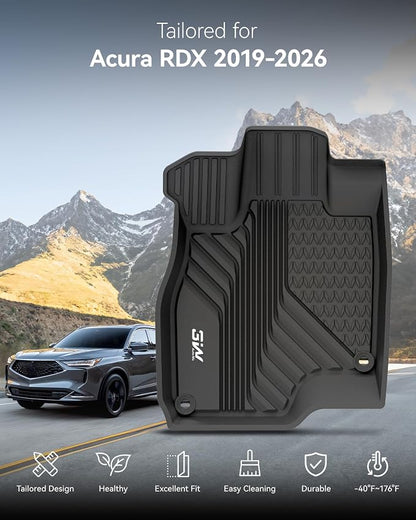3W Floor Mats&Cargo Liner Fit Acura RDX 2019-2024 2025 2026 TPE All Weather Custom Fit Floor Liner for Acura RDX 1st and 2nd Row Full Set Car Liners Black