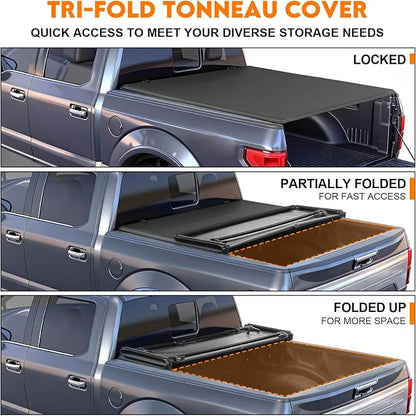 RHOBRA Soft Tri-Fold Truck Bed Tonneau Cover Compatible with 2016-2023 Toyota Tacoma 5ft Bed (Excl. Trail Edition), 26.5oz Vinyl Truck Bed Cover, Weather Resistant Bed Cover