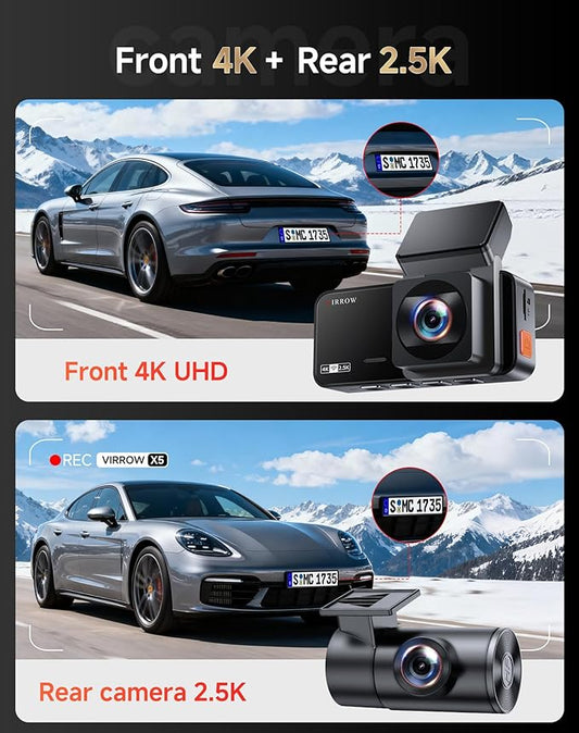 Dash Cam Front and Rear: 4K+2.5K Dash Camera for Cars - Dashcam Built-In WiFi APP Control 64GB Included 3.39" Touchscreen 24H Parking Monitor WDR Night Vision Loop recording Collision Detection(X5)