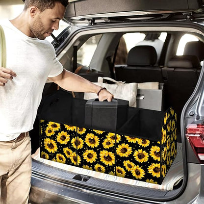 Sunflower Car Trunk Storage Box with Pockets Car Accessory for SUVs Cars Automotive Organizer