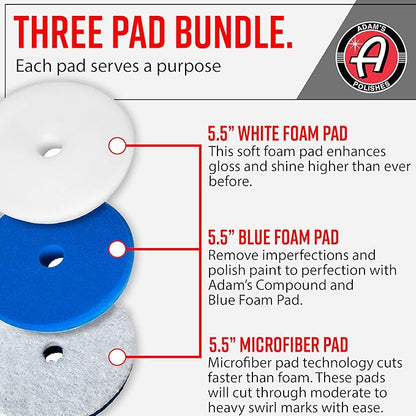 Adam's Polishes Premium Polisher Pads Bundle - Expertly Designed to Make Polishing and Paint Correction Easier and Quicker - Color Coded to Match with Recommended Polishes or Compounds (5.5" Pads)