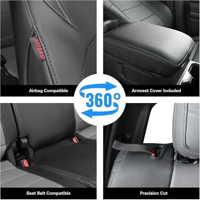 coverdream Tacoma Leather Seat Covers Custom Fit for 2024-2026 Toyota Tacoma Hybrid TRD Sport,TRD Off-Road,Limited,Trailhunter,Fully Covered,Luxury Waterproof Car Seat Protector (Full Set,Black/Gray)