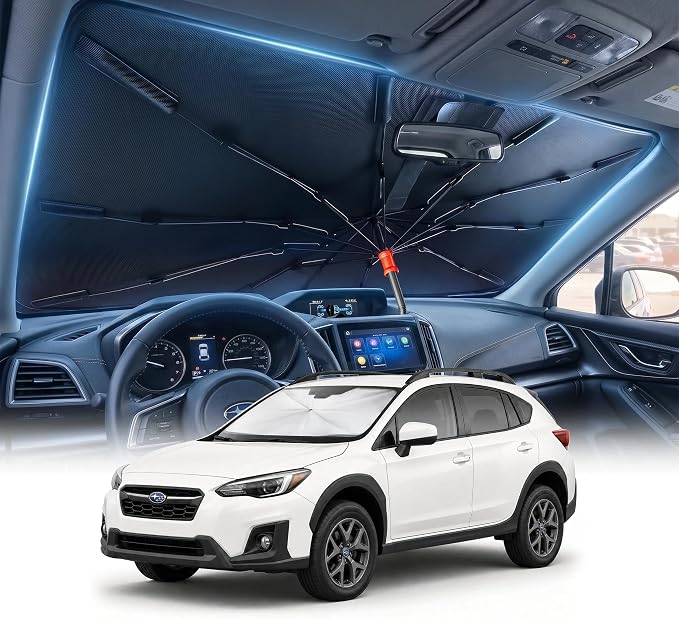 DMJN Umbrella Windshield Sun Shade for Su-baru Crosstrek (2016-2026), Car Sunshade for Front Windshield [Nano Ice-Crystal Coatings] UPF50+ Heat & UV Block, Protect Interior & Keep Cooler