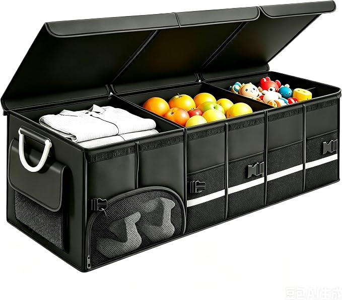 Collapsible Multi Compartment Car Trunk Organizer,SUV Trunk Organizer, suitable for Car Accessories Interior for Women and Men (JB-90)