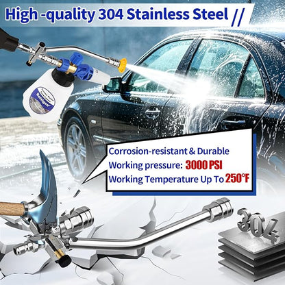 Boltigen Foam Cannon Dual Connector Accessory, 1/4" Quick Connect Switch Double Tip Attachment, Pressure Washer Extension Wand Accessory Kit, with 7 Pressure Washer Nozzle Tips, 4000 PSI