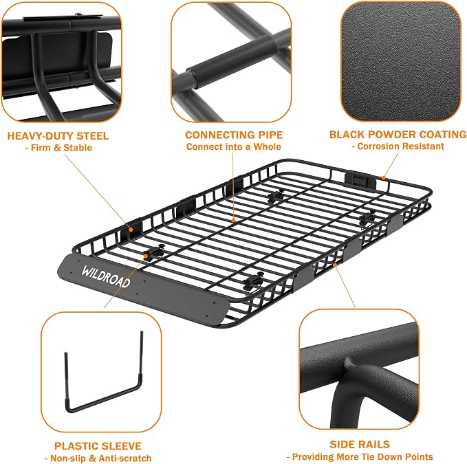 Wildroad Car Roof Cargo Carrier Combo - Upgraded 84"x 39"x 4" Roof Rack Basket, Super Duty Bungee Net. Universal Car Top Luggage Holder Fits SUV, Truck, Cars