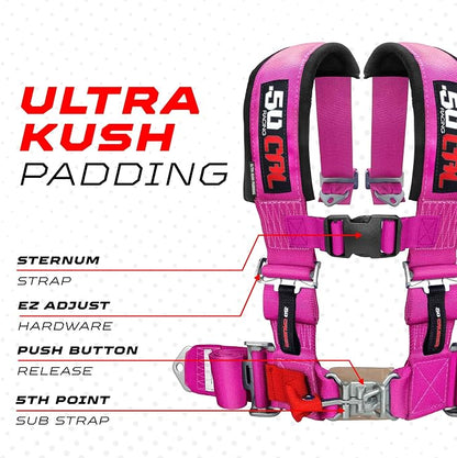 1pc Pink 4 Point Harness for Bucket Seat, Latch Release, 9 Color Options, Racing Harness, Race Car, Off Road, UTV, RZR [6000A2]