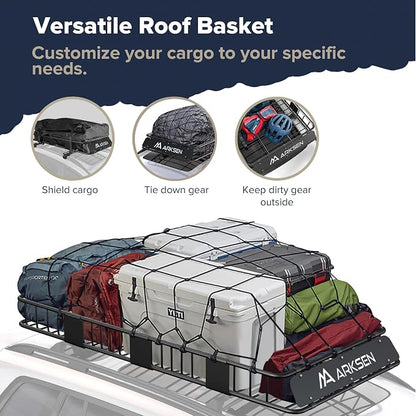 ARKSEN 84" x 39" x 6" Roof Rack Basket with Extension & Two Cargo Net, 150 lb Heavy-Duty Steel Cargo Carrier, Fits Crossbars up to 1.38" Thick, for SUV & Pickup Truck